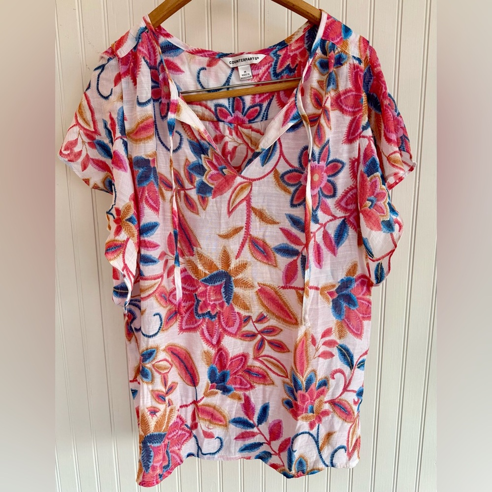 Counterparts Colorful Floral Top Size Medium - Picture 1 of 4